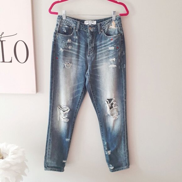 EUC Velvet Heart blue dark wash high rise straight leg embroidered denim jeans - Picture 12 of 13